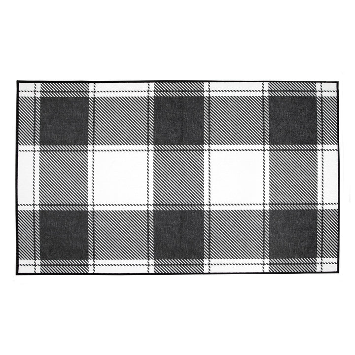 Buffalo Plaid Black And White Machine Washable Rug