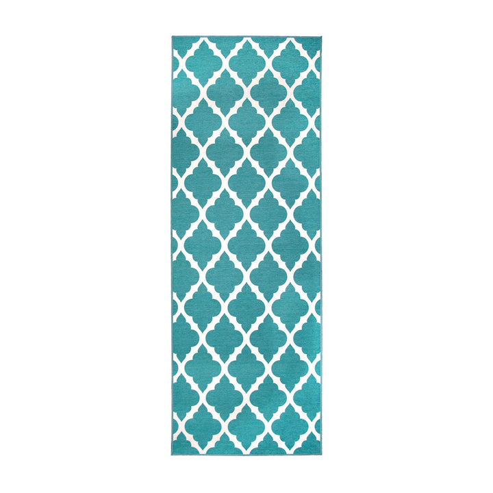 Moroccan Trellis Teal Machine Washable Rug